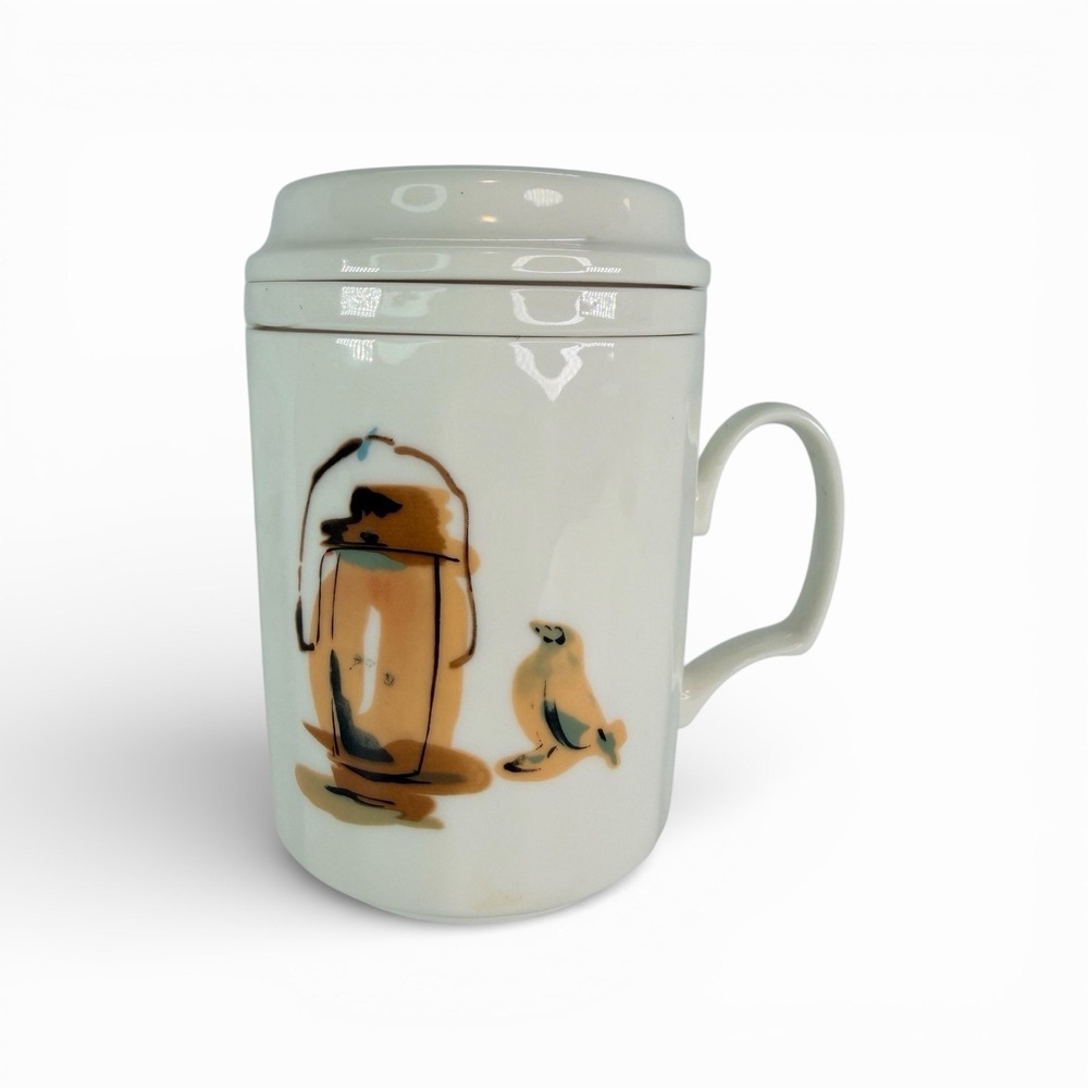 Tea Mug With Lid & Infuser‎ Bird & Lantern Design Chuan Kuo Bone China